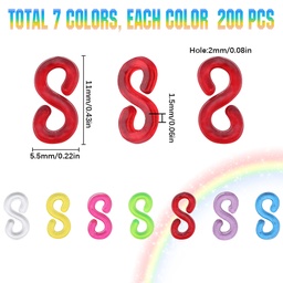 [FIND-SC0007-98] Fermoir en S pour bracelets d'élastiques Rainbow Loom, 11x5,5x1,5mm, trou 2mm, à l'unité