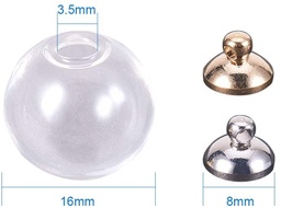 [BLOW-PH0001-07-WH] Perle en verre soufflé, forme globe, ronde, transparent, diam 16mm, avec bélière à coller, trou 3,5mm