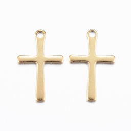 [STAS-H423-10G] Pendentif INOX doré, placage ionique, croix, 15,5x9,5x0,8mm, trou 1mm, unité