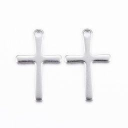 [STAS-H423-10P] Pendentif INOX argenté, croix, 15,5x9,5x0,8mm, trou 1mm, unité
