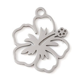 [STAS-M058-05P] Pendentif INOX argenté, hibiscus, 17x15x1mm, trou 1,6mm, l'unité