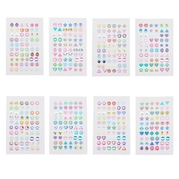 [DIY-FH0005-30] Boucles d'oreilles autocollantes, motifs divers, 5x7mm, 30 paires par plaque