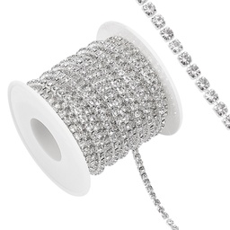 [CHC-T001-SS14-01S] Chaîne en laiton avec strass argentés 3mm, vendu au mètre