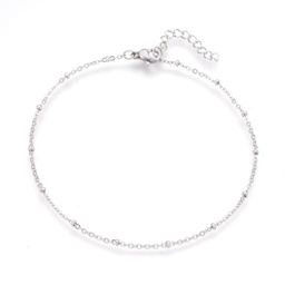 [AJEW-P069-01P] Chevillère en INOX argenté, avec boules, 23,5cm, 1,7mm