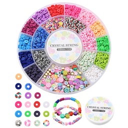 [DIY-YW0007-64] Kit complet de perles Heishi polymère, 18 couleurs, avec fil élastique et perles lettre, plastique et métal, env. 2600 pièces