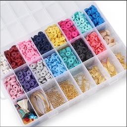 [DIY-TA0002-64] Kit perles Heishi polymère pour bijoux, 6x1mm, trou 2mm, 15 couleurs + coquillages + pendentifs + boucles d'oreilles