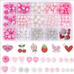 [DIY-SC0023-42] Kit perles acryliques, roses, avec accessoires, env. 250 pièces