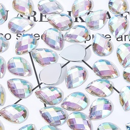 [GACR-FG0001-04] Strass en acrylique à dos plat, en forme de goutte, facettés, couleur arc en ciel, 18x13x4mm, 250 pièces/boîte