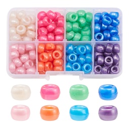[KY-YW0001-47] Assortiment de perles acryliques, forme de tonneau, 8 couleurs, 9x6mm, trou 3,8mm, 184 pièces