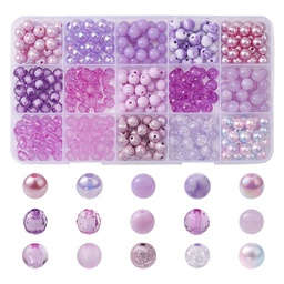 [MACR-YW0002-59A] Kit/assortiment de perles acryliques, rondes, violettes, ~8mm, trou ~2mm, 375 pièces