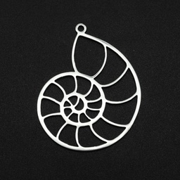[STAS-N090-JA702] Pendentif INOX argenté, nautile, 35x27x1mm, trou 1,6mm