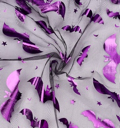 [DIY-WH0496-83B] Tissu en maille de polyester, pour les accessoires vestimentaires, chauve-souris, violette, thème Halloween, 200x150cm