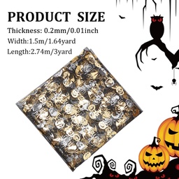 [DIY-WH0308-304] Tissu en maille de polyester, pour les accessoires vestimentaires, motif tête de mort et chauve-souris, noir et doré, Halloween, 274x150cm