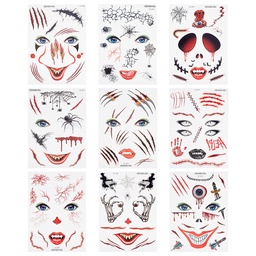 [STIC-WH0003-005] Tatouages temporaires visage thème Halloween, motifs variés, unité