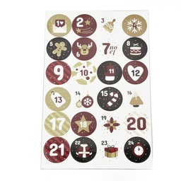 [DIY-L050-A08] Stickers autocollants calendrier de l'avent, nombres 1 à 24, diam 45mm x 24 pièces