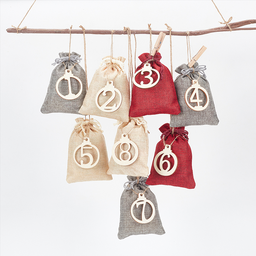 [ABAG-WH0035-039] Calendrier de l'avent durable à construire, 24 sacs en toile de jute, ornements pendentifs en bois, clips et corde
