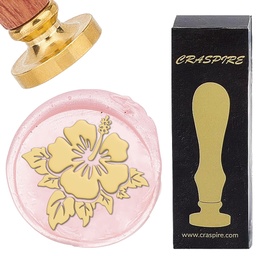 [AJEW-WH0412-0179] Tampon/Sceau de cire en laiton, doré, fleur d'hibiscus, avec manche en bois, timbre 25mm