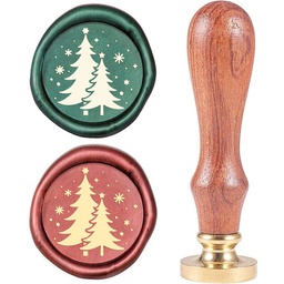 [AJEW-WH0208-574] Tampon/Sceau de cire en laiton, doré, sapin de Noël, avec manche en bois, timbre 25mm
