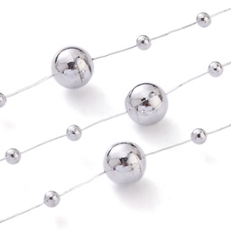 [CHAC-H100-05] Guirlande de perles argentées plastique, fil métallique, décoration de fêtes diverses, 3mm et 8mm