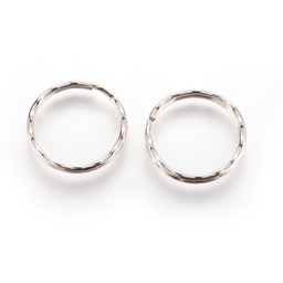 [E244] Anneau double porte clé en fer, argenté, martelé, rond, diam 25mm, épaisseur 1,5mm, l'unité