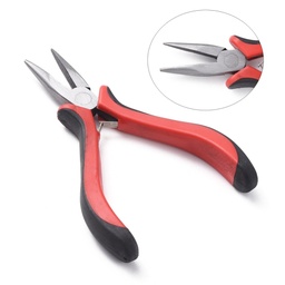 [PT-S031] Pince à bijoux en acier au carbone, bec plat et lisse, manche rouge et noir, 130mm, l'unité