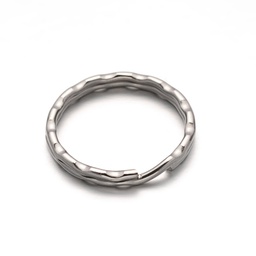[STAS-M216-08] Anneau double porte clé INOX, argenté, martelé, rond, diam 25mm, épaisseur 2mm, l'unité
