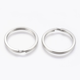 [4142  E539Y] Anneau double porte clé en fer, argenté, lisse, rond, diam 30mm, l'unité