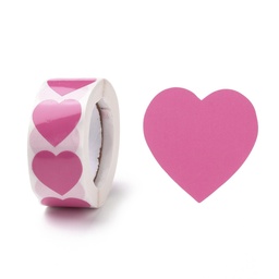 [DIY-I107-01F] Rouleau stickers autocollants en papier, motifs coeurs roses, 25mm, 500 stickers