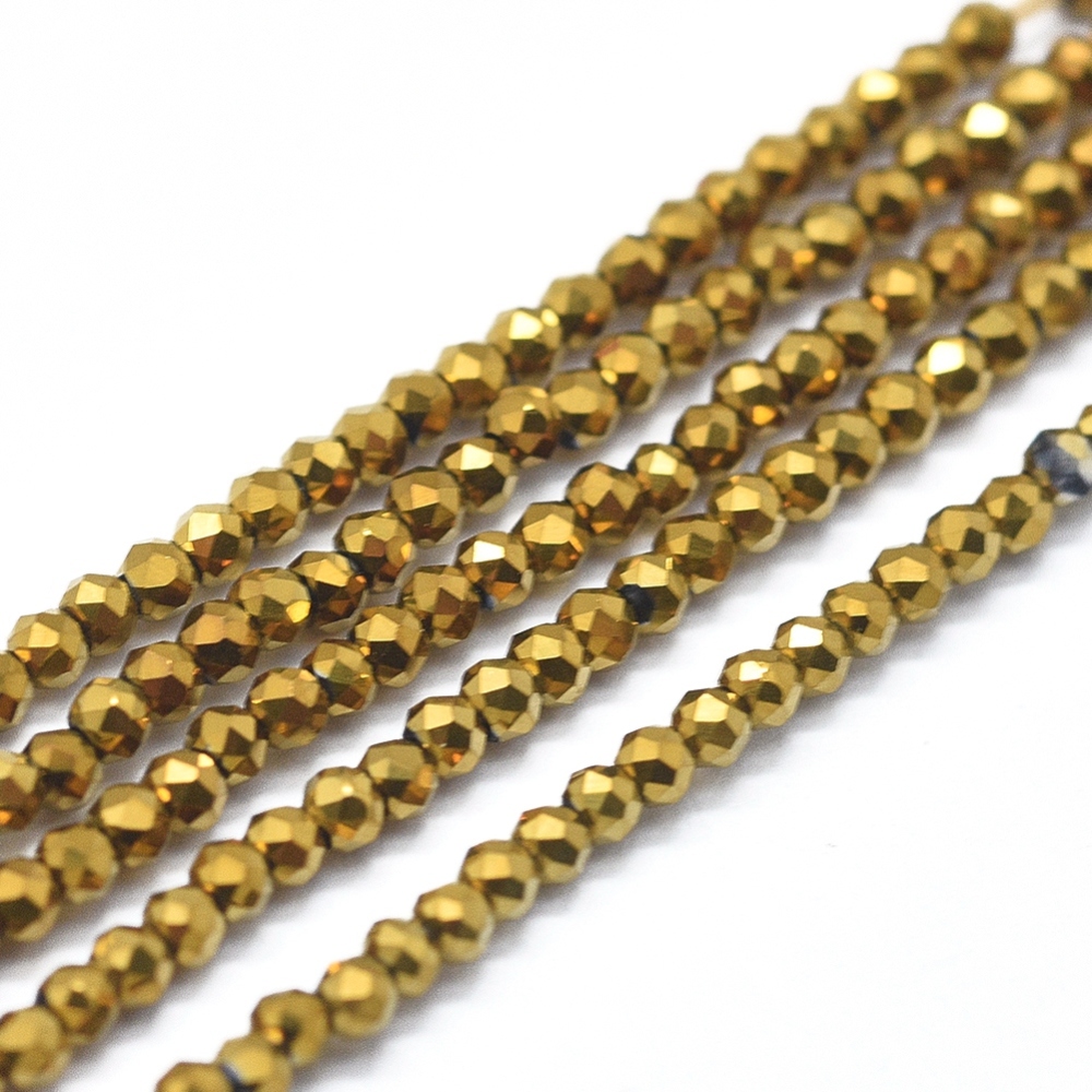 Perles en verre à facettes, placage métallisé, 2x1,5mm, trou 0,8mm, environ 235 pcs / brin, coloris au choix