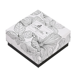 [CON-P022-01C] Boîte de rangement pour bijou noire, en carton, avec mousse noire, 7,6x7,5x3,6 cm, couvercle motif fleur noir et blanc inscription "for you", unité