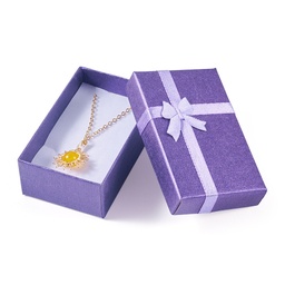 [CON-TAC0014-09A] Boîte de rangement pour bijou violette, en carton, avec mousse blanche, 8x5x2,8 cm, couvercle violet avec noeud violet clair, unité