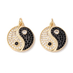 [KK-B050-01G] Pendentif en aliton, doré, véritable plaqué or 18k, avec zircons, Yin&amp;Yang, 20,5x18x2,5mm, trou 3,6mm, l'unité