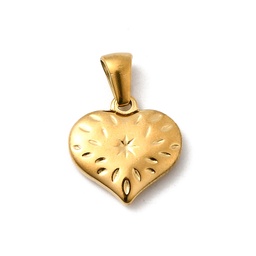 [STAS-B094-08G] Pendentif INOX doré, placage ionique, plaqué or 18k, coeur plein avec gravures, 15,5x15x3mm, bélière 5x3mm, l'unité