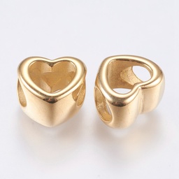 [STAS-I069-15G] Perle en INOX doré, placage ionique, coeur creux, 10,5x1,5x8mm, trou 5mm, l'unité