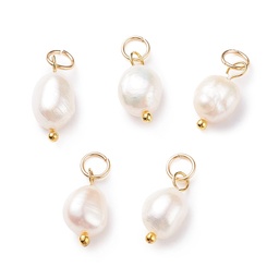 [PALLOY-JF01497-01] Pendentif Perle d'eau douce, avec INOX doré, grade B, 14x6mm, trou 3,6mm, l'unité