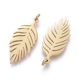[STAS-H100-49G] Pendentif INOX doré, placage ionique, feuille/plume, 19x8,5x0,8mm, anneau 3mm, l'unité