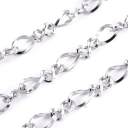 [CHS-I001-09P-01] Chaîne en INOX argenté, figure 8, non soudée, 6x3,5x1mm, au mètre