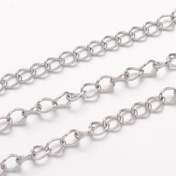 [CHS-H007-25P] Chaîne en INOX argenté, maille gourmette, soudée, 4x3x0,6 mm, au mètre