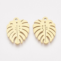 [STAS-T045-40G] Pendentif INOX doré, feuille de monstera 17x13x1mm, trou 1,4mm