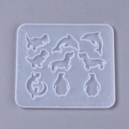 [DIY-F041-03D] Moule en silicone, dauphin, dinosaure, chien, pingouin et caméléon, 109x96x4mm, l'unité