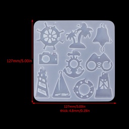 [PW-WG71054-02] Moule en silicone, ancre, voilier, gouvernail, palmiers, etc, 127x127x4,8mm, l'unité