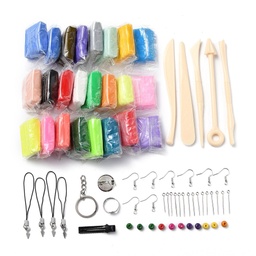 [DIY-H107-01] Coffret Pâte polymère, 24 couleurs, 5 outils et matériel pour bijoux et portes clés