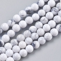 [6483   TURQ-G091-4mm] Pierre Howlite, naturelle, blanche, ronde, 4.5mm, trou 1mm