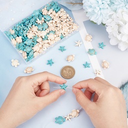 [G-SC0002-43] Pierre Howlite, naturelle, turquoise, étoile de mer / tortue, 14 mm, trou 1.5 mm