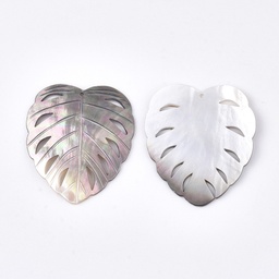 [SHEL-S274-78] Pendentif en nacre, feuille de monstera, env. 5x4cm, trou 1,4mm, l'unité