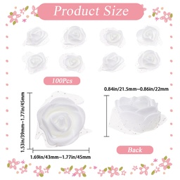 [DIY-WH0304-623I] Fleur artificielle en mousse, avec organza, BLANC, 45x40x22mm, à l'unité