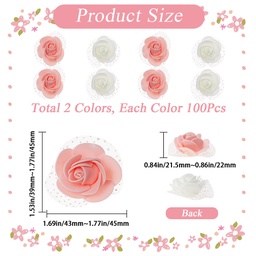 Fleur artificielle en mousse, avec organza, CRÈME ou ROSE, 45x40x22mm, à l'unité