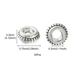 [YW0001-10] Perle séparateur en alliage argenté, style tibétain, rondelle, 7,5x3mm, trou 3mm, l'unité