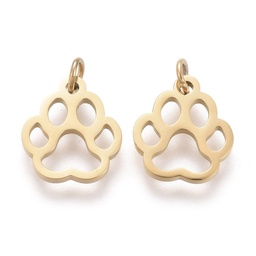 [STAS-H100-26G] Pendentif INOX doré, placage ionique, empreinte de chien/chat, 9x8mm, anneau 3x0,5mm, l'unité