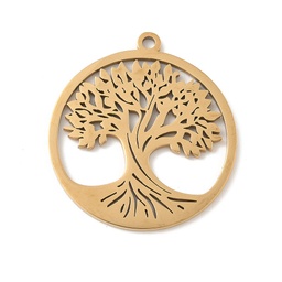 [STAS-V016-11G] Pendentif INOX doré, placage ionique, arbre de vie, plaqué or 18k, 33x30x1,5mm, trou 2mm, l'unité